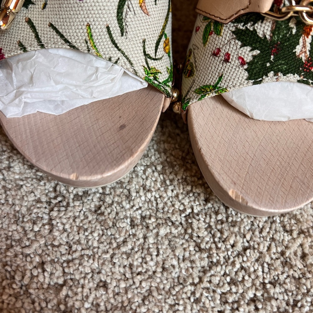 Gucci Floral Canvas Wooden Heels Women’s Size 8 Cream Floral Print Pattern - Picture 9 of 15